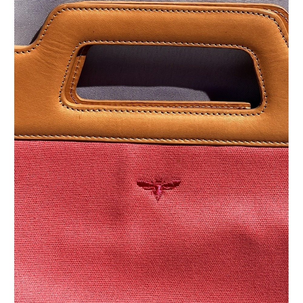 Buzz Pink Canvas Tan Leather Top Handle Tote Handbag Polka Dot Lined‎ Purse EUC